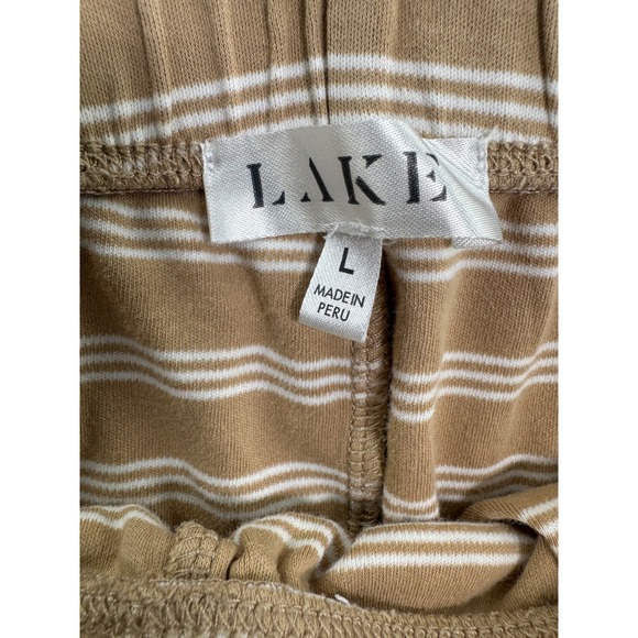 Lake Tan White Stripe Knit Cropped Wide Leg Lounge Pants Women L - Picture 11 of 13